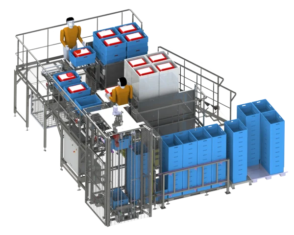 Ligne de déballage de caisses