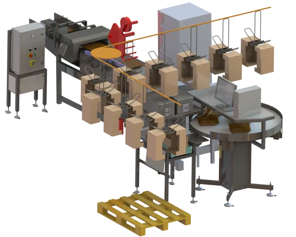 Poste de travail ergonomique en conditionnement et étiquettage de cartons